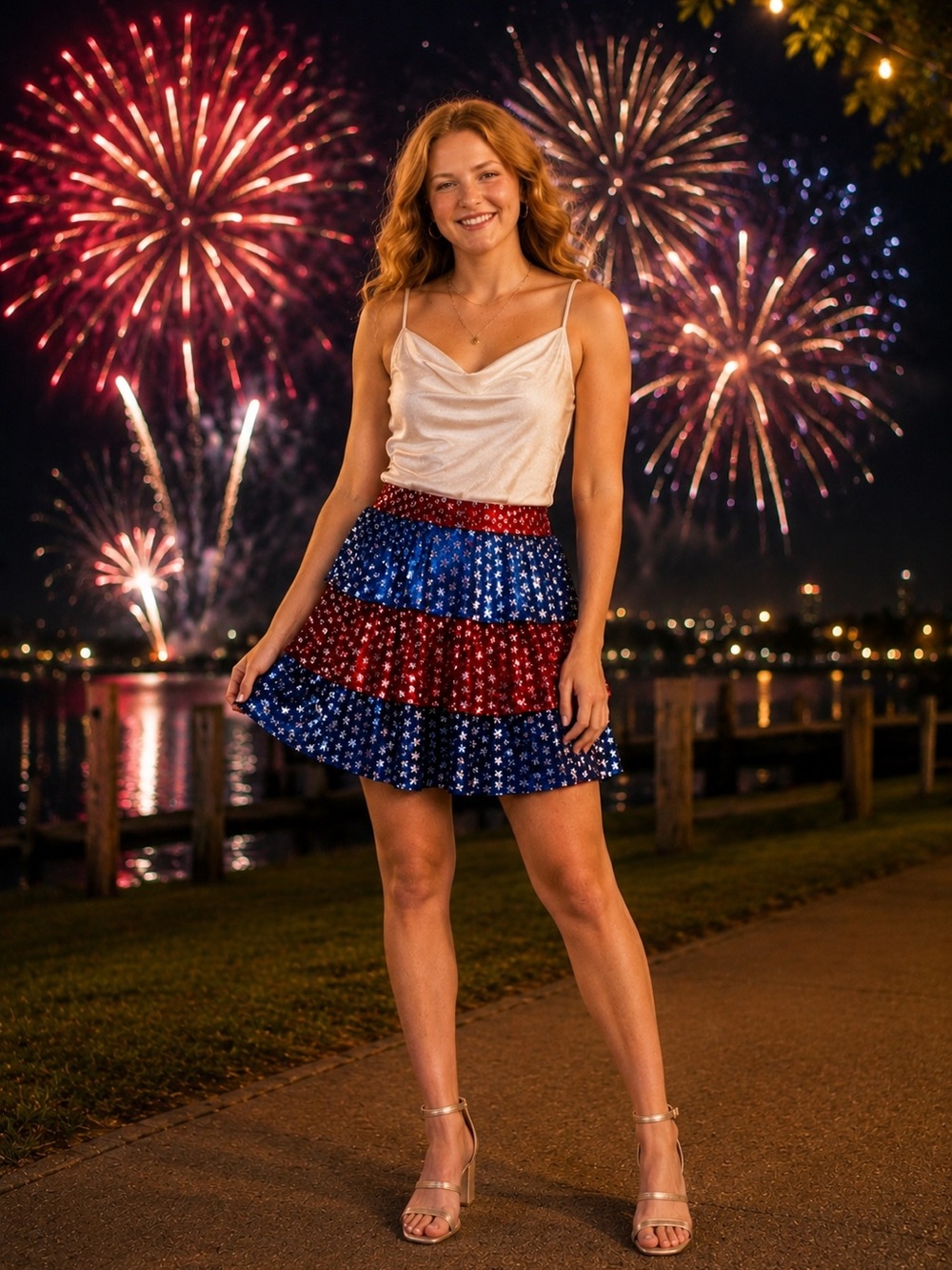 TALULAH Sequin Americana Tiered Mini Skirt July 4th Festival 
NWT Small